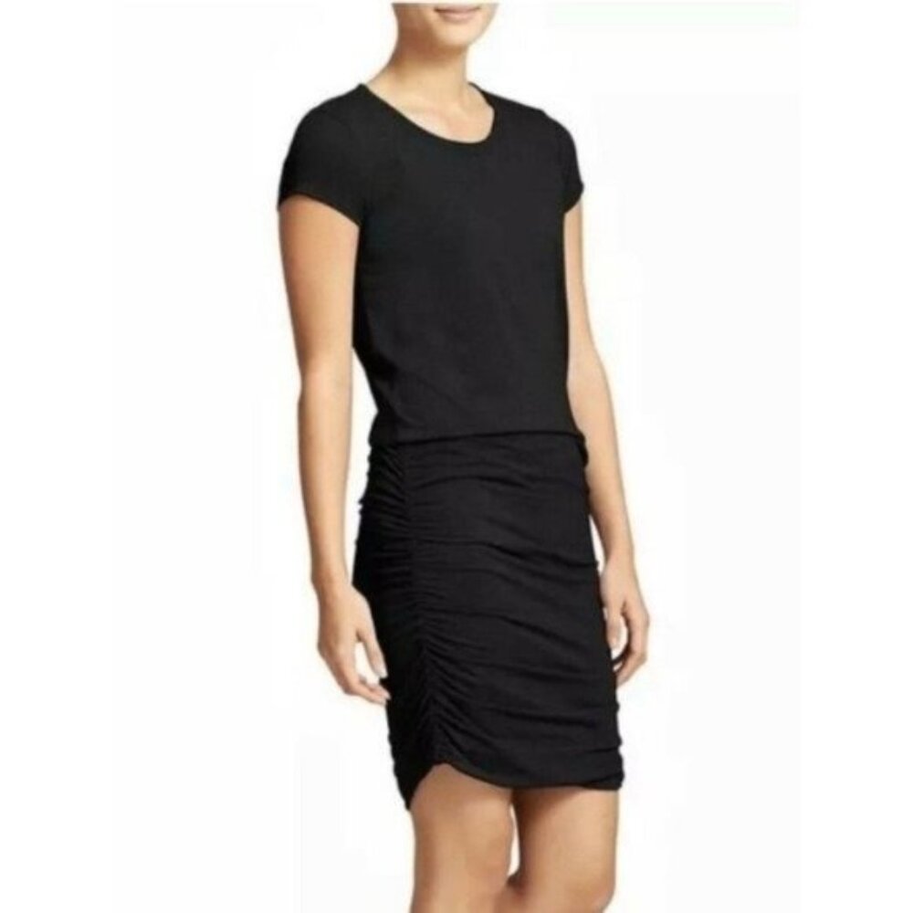 Athleta Black Ruched Shirt Dress